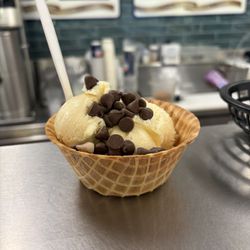The Oaks - Waffle bowl with some vanilla with chocolate chips on top