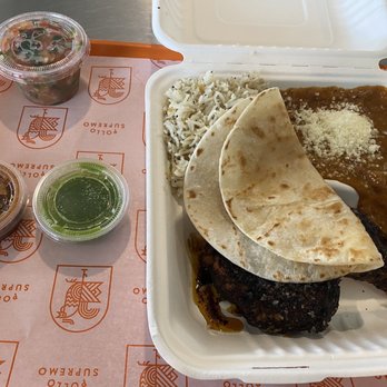 Pollo Primo - 1/4 chicken dinner, comes with refries beans and rice, along with two salsa and pico de gallo - Latin American Near Me - Atlanta, Georgia