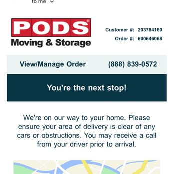 PODS Moving & Storage - The email confirming they were on their way! - Movers Near Me - Charlotte, North Carolina