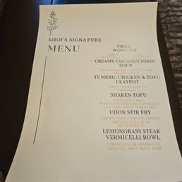 Menu of their signature dishes (July 2025)