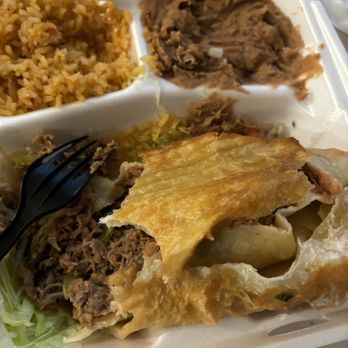 Polibertos Taco Shop - #13 Chimichanga Combination Plate (bottom soggy and not fried, top half had a great fry but meat tastes like soap) - Mexican Near Me - Glendale, Arizona