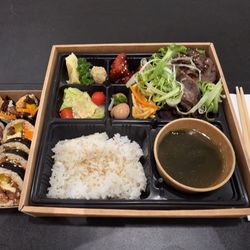 Beef Bulgogi Bento and Spicy Pork Kimbap