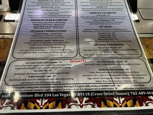 Menu photo 4 Crab Corner Las Vegas, NV