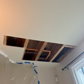 Good Life Construction - Ceiling exposed to repair leak in master shower - General Contractors Near Me - North Highlands, California Good Life Construction - Ceiling exposed to repair leak in master shower - General Contractors Near Me - North Highlands, California