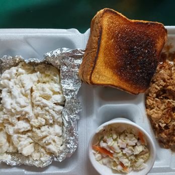 Woody's Bar-B-Q - Pulled pork lunch special w baked potato + coleslaw - Barbeque Near Me - Holly Hill, Florida