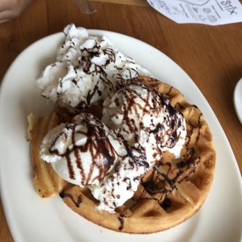 The Beehive - The Grammercy Waffle- whipped cream, ice cream & chocolate drizzle. Piping hot waffle, freezing cold ice cream - great combo & So fresh! - New American Near Me - Armonk, New York The Beehive - The Grammercy Waffle- whipped cream, ice cream & chocolate drizzle. Piping hot waffle, freezing cold ice cream - great combo & So fresh! - New American Near Me - Armonk, New York