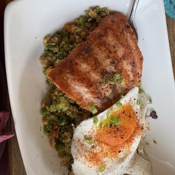 Lovers Seafood And Market - Stir Fried Cauliflower Rice with 3 oz Salmon - Seafood Near Me - Dallas, Texas Lovers Seafood And Market - Stir Fried Cauliflower Rice with 3 oz Salmon - Seafood Near Me - Dallas, Texas
