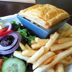 Polly's Country Kitchen - Chicken pie with phyllo dough cap and fries ($16)