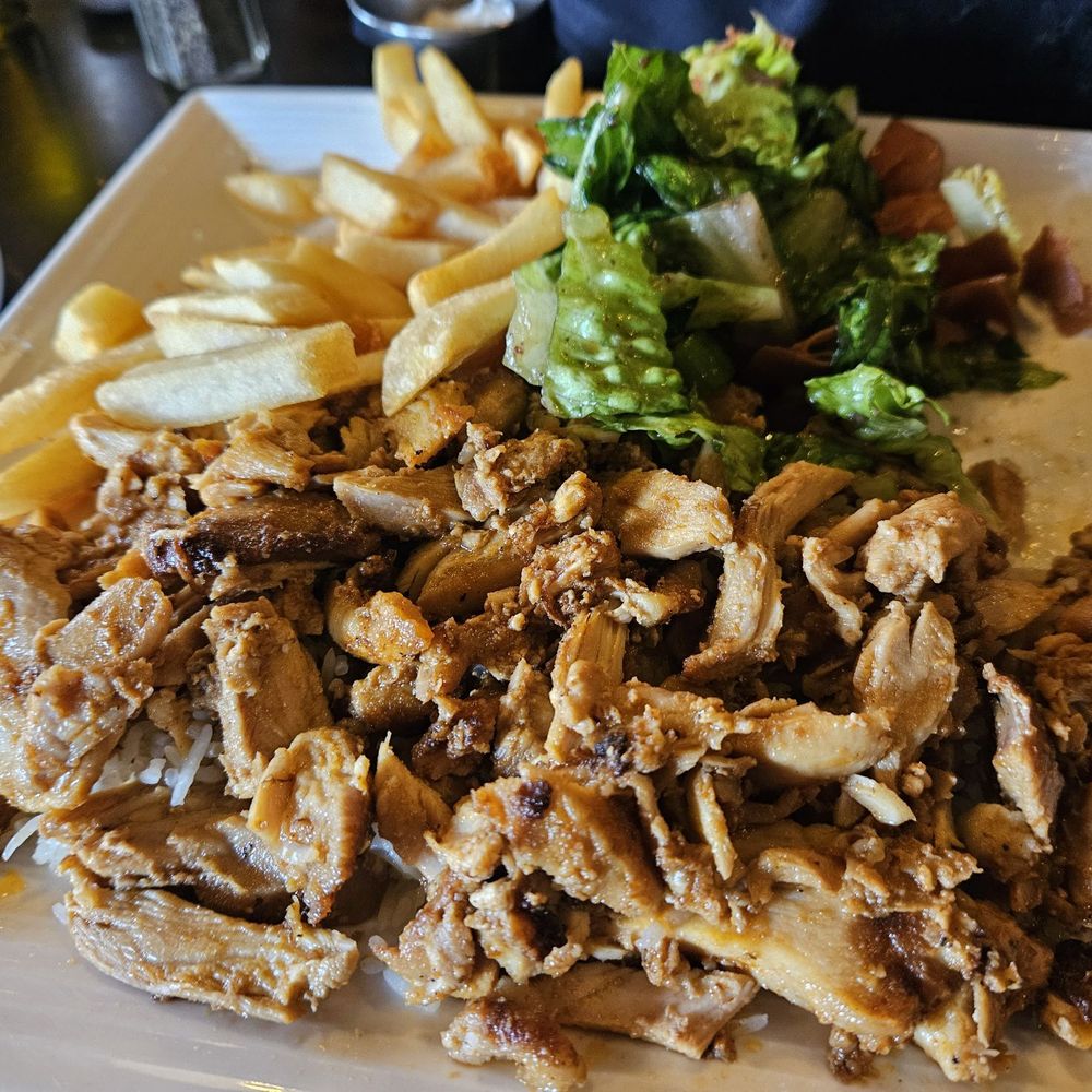 Open Sesame - Shawarma plate with fattoush and fries - Lebanese Near Me - Dallas, Texas Open Sesame - Shawarma plate with fattoush and fries - Lebanese Near Me - Dallas, Texas
