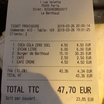 Le Berthoud - Receipt - Brasseries Near Me - Paris, 75 Le Berthoud - Receipt - Brasseries Near Me - Paris, 75