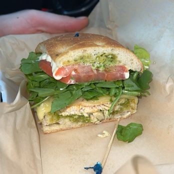 Sunflower Bakery and Cafe - Chicken pesto on focaccia - Breakfast & Brunch Near Me - Meridian, Idaho Sunflower Bakery and Cafe - Chicken pesto on focaccia - Breakfast & Brunch Near Me - Meridian, Idaho