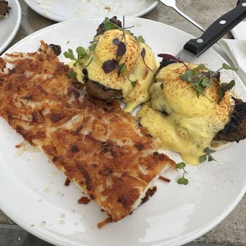 Cafe Topes - Crack 'n Benedict medium cooked tri tip and extra crispy hash browns. - Coffee & Tea Near Me - Carlsbad, California
