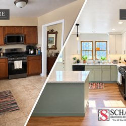 Schafer Brothers Remodeling - Before and After. Kitchen, Counter, Cabinets, Appliances, Flooring, Paint, Lighting, Windows.