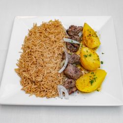 Mazza Mediterranean - Lamb kebab with lemon potato