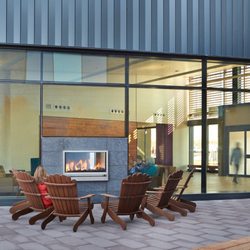 St Anthony Hospital - Indoor/outdoor fireplace near front entrance.