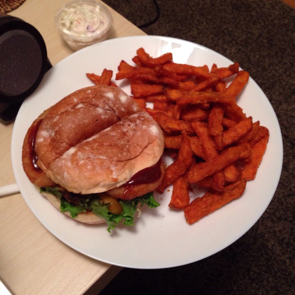 Burger Bull Restaurant - Ate this at home - Texas burger (on potato bun) with sweet potato fries. - Fast Food Near Me - Chicago, Illinois Burger Bull Restaurant - Ate this at home - Texas burger (on potato bun) with sweet potato fries. - Fast Food Near Me - Chicago, Illinois