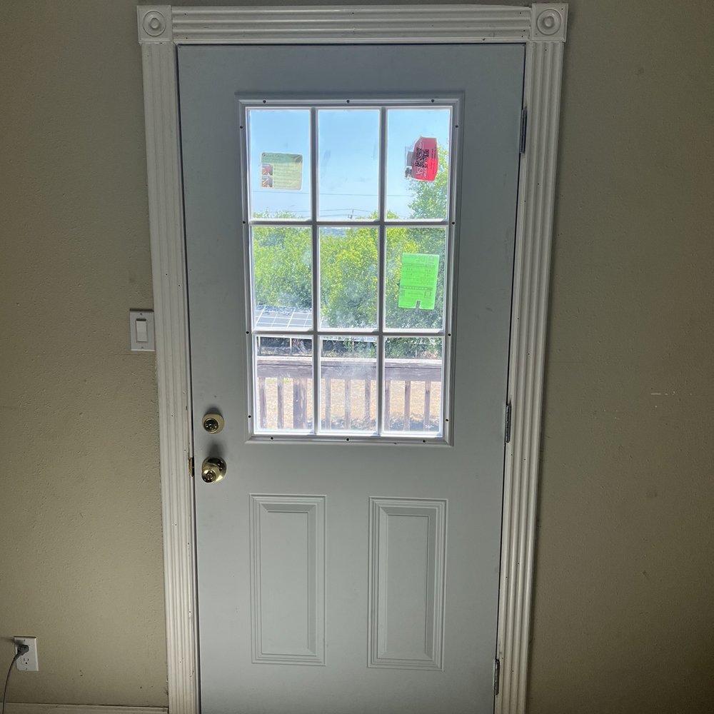 New steel door and threshold.