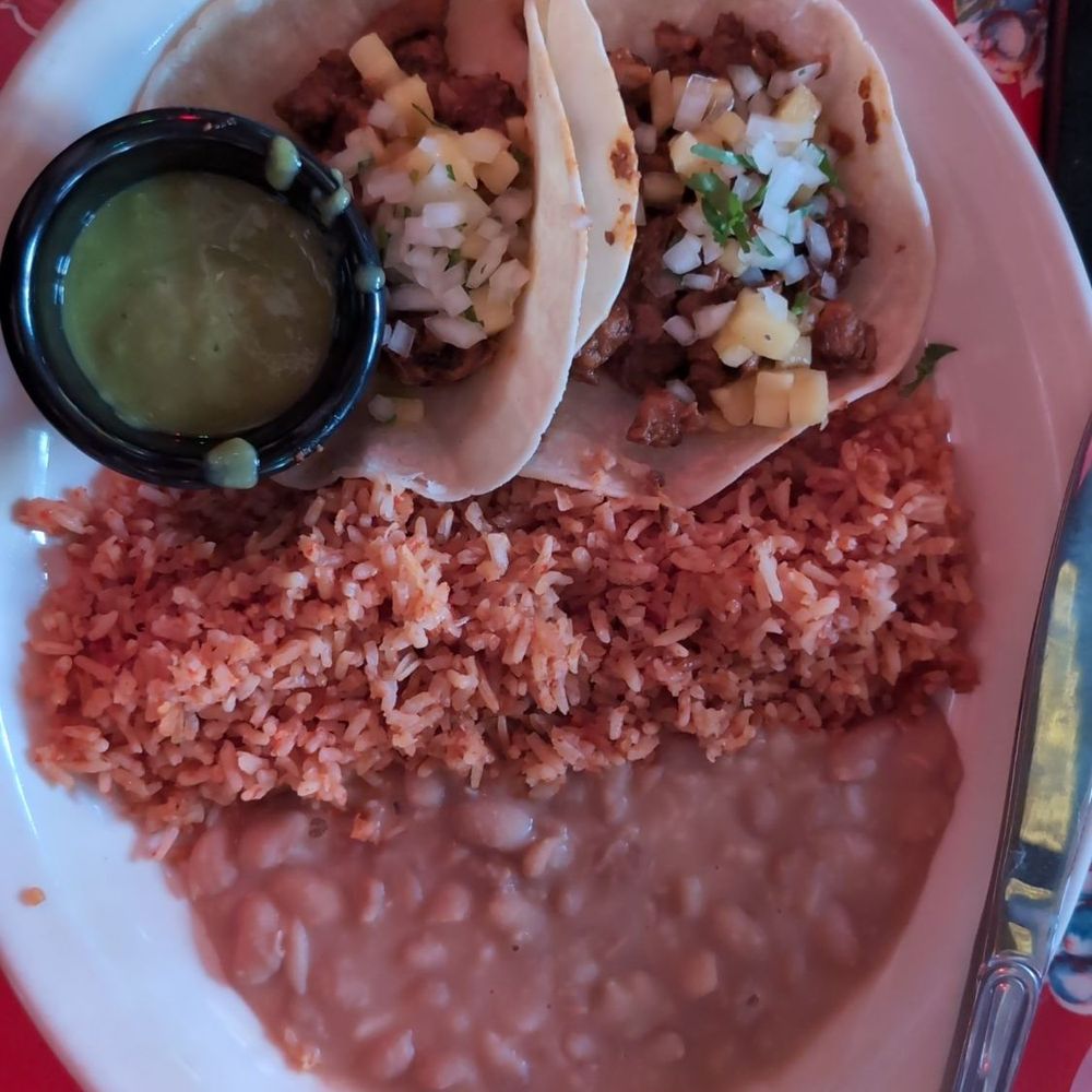 El Camino - Al pastor tacos with beans and rice! #flavorless - Mexican Near Me - Seattle, Washington