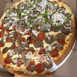 a pepperoni, sausage, and pepperoni pizza a pepperoni, sausage, and pepperoni pizza