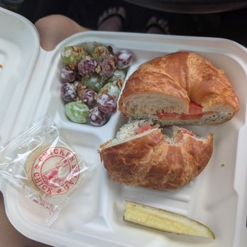 Chicken Salad Chick - Lemon basil chicken salad on croissant with grape salad, pickle and cookie - Sandwiches Near Me - Herndon, Virginia