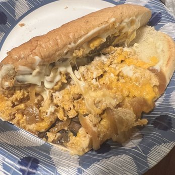 Pardon My Cheesesteak - This is the chipotle chicken. I added mayo and extra cheese sauce. The chicken doesn't even fill up the bun. - Food Delivery Services Near Me - Worthington, Ohio