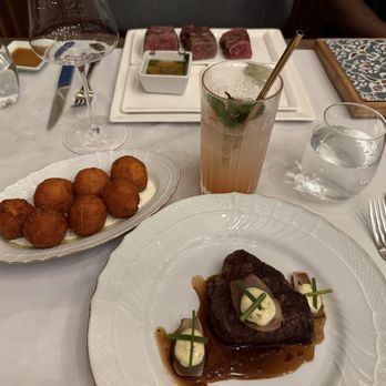Be.Steak.A - Filet mignon, yam stones, wagyu trio (in back) - Bars Near Me - Campbell, California
