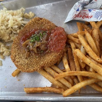 Gemüt Biergarten - Vegan schnitzel with fries and sauerkraut - Beer Gardens Near Me - Columbus, Ohio Gemüt Biergarten - Vegan schnitzel with fries and sauerkraut - Beer Gardens Near Me - Columbus, Ohio