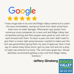 Ridge Valley Exteriors - One of our amazing Google Reviews!