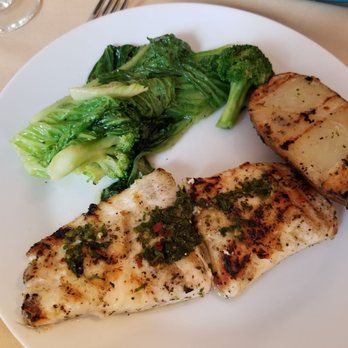 Churrasco Grill - Special Grilled Halibut with sauted lettuce and broccoli with grill half potato - New American Near Me - Lake Hiawatha, New Jersey Churrasco Grill - Special Grilled Halibut with sauted lettuce and broccoli with grill half potato - New American Near Me - Lake Hiawatha, New Jersey