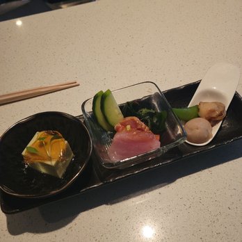 Sushi Kashiba - Appetizers (mung bean with jelly dashi, sashimi, and scallops with taro) - Japanese Near Me - Seattle, Washington Sushi Kashiba - Appetizers (mung bean with jelly dashi, sashimi, and scallops with taro) - Japanese Near Me - Seattle, Washington