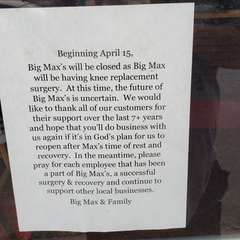BIG MAX Pit Bar-B-Que - Letter informing folks why the business is closed. - Barbeque Near Me - Huntingdon, Tennessee