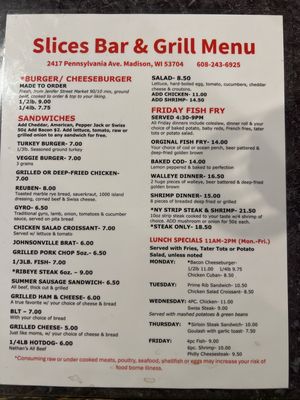 Menu photo 1 Slice's Bar & Grill Madison, WI
