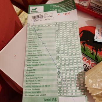 Feedback Steakhouse - paper they gave me to keep track of what I ate and drank - Steakhouses Near Me - Niterói, RJ