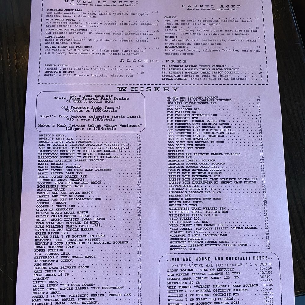 bar Vetti - Menu - Italian Near Me - Louisville, Kentucky