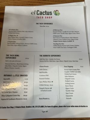 Menu photo 3 El Cactus Taco Shop Stratford, ON Menu photo 3 El Cactus Taco Shop Stratford, ON