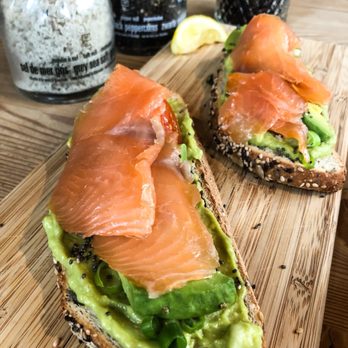 Le Pain Quotidien - Avocado toast (there is gluten free bread option) with smoked salmon, scallion and cilantro (not in my order) - Breakfast & Brunch Near Me - Amsterdam, New Hampshire