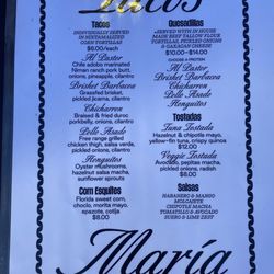 Tacos María - Menu
