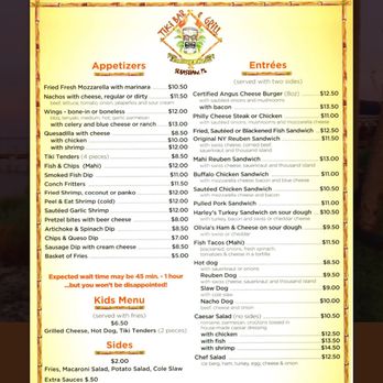Tiki Bar & Grill - Outdated Menu is posted on the Tiki Bar website as of 6/17/22.  Prices are higher than advertised - Tiki Bars Near Me - Sebastian, Florida