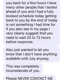 A message from the salon after I explained in a review that I contacted them well in advanced an nobody replied!