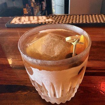 Hap and Hooch - Old Fashioned with large square ice cube - Dive Bars Near Me - Jupiter, Florida