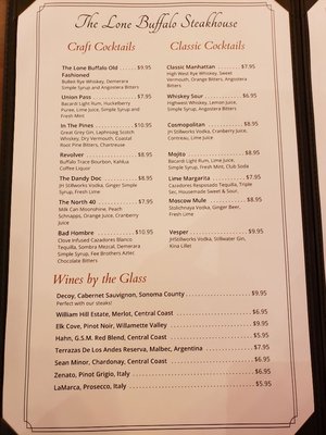 Menu photo 5 The Lone Buffalo Steakhouse Dubois, WY