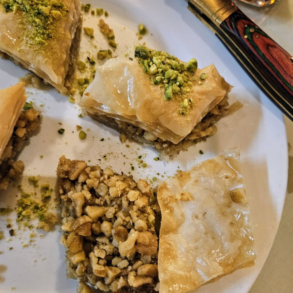 Marouch Restaurant - Baklava here is a delight using a generous amount of crushed, fresh walnuts - Armenian Near Me - Los Angeles, California