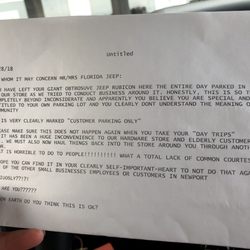 Newport Hardware - This note seems unnecessarily cruel regarding the situation.