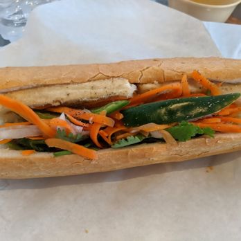 NG Cafe - Tofu banh mi. I added pork meatballs (nestled in there) b/c I'm extra. - Thai Near Me - Austin, Texas