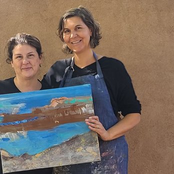 Santa Fe Painting Workshops - Robyn and Andrea with Robyn's painting from our class. - Art Classes Near Me - Santa Fe, New Mexico Santa Fe Painting Workshops - Robyn and Andrea with Robyn's painting from our class. - Art Classes Near Me - Santa Fe, New Mexico