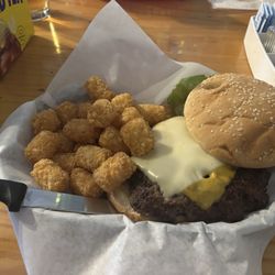 Loon Lake Saloon & Grill - Cheeseburger with crispy tater tots.