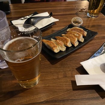 JINYA Ramen Bar - Omaha - 6 Pieces Pork Gyoza w: Sapporo drafts - Ramen Near Me - Omaha, Nebraska