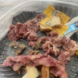 Remnants of pastrami. Remnants of pastrami.