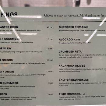 CAVA - Toppings - Mediterranean Near Me - Pasadena, California
