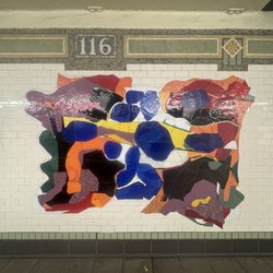 MTA - 116th Street Subway Station - 116th St Lexington Avenue Line Subway Station (6) - Robert Blackburn "In everything there is a season" series 2005, downtown platform